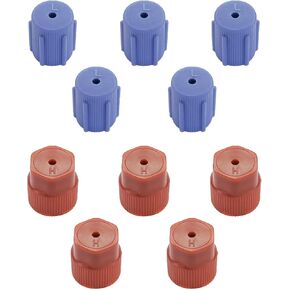 10PCS R134a Air Conditioning AC System Charging Port Caps, 13mm and 16mm High and Low Side A/C Cap for Car Air-conditioning Replacement and Maintenance(5Red High & 5Blue Low)