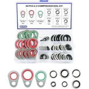 A/C O Ring Kit,Car Accessories Gasket,O Ring Assortment Kit,AC O Ring Kit,60pcs AC Seal Kit,A/C Compressor Seal Kit,Automotive Replacement Seal Gasket,AC Gasket Kit