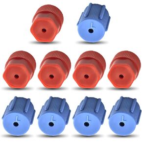 Pack-10 Car A/C Valve Core Cover Combination Set, Low Pressure Cap and High Pressure Cap A/C System Accessories, ABS Plastic Durable Seal, Universal for Cars A/C Port Repair Cover (Red & Blue)