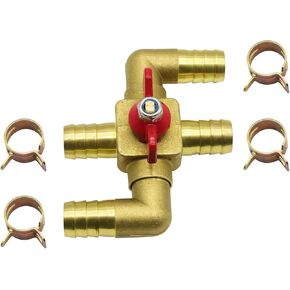 Solid Brass 3/4 Inch Heater Control Valve, 4-way Automobile Heating Water Valve, Brass Automotive Integrated Manual Control Valve, Heater Core Bypass with 4 Clamps(19mm)