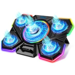 Laptop Cooling Pad, Gaming Laptop Cooler with 5 Quiet Fans and Colorful RGB Light(One Click colse), Laptop Fan Cooling Pad Fits 12-17 Inch Laptop, USB Port Powered, 7 Adjustable Height