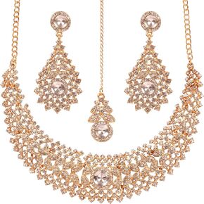 Touchstone NEW Indian Bollywood Charming Workmanship Handcrafted Scintillating Faux Emerald Rivoli Shape Designer Jewelry Grand Bridal Hasli Necklace Set In Gold Tone For women.