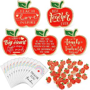 Unittype 30 Set Back to School Teacher Appreciation Gift Bulk Teacher Lapel Pin Red Apple Brooches with Thank You Card