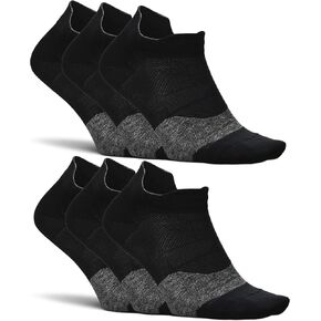 Feetures Elite Ultra Light No Show Tab Solid - جوارب الجري للرجال والنساء، جوارب ضغط رياضية، ماصة للرطوبة - متوسط، أسود - 6 عبوات in Kuwait