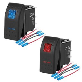MEIRIYFA LED Rocker Switch ON-Off DC 12V/20A 24V/10A 5Pin SPST Red Blue LED Light Rocker Toggle Switch with Jumper Wires for Cars Trucks Caravans Yacht Boats RV SUV ATV UTV