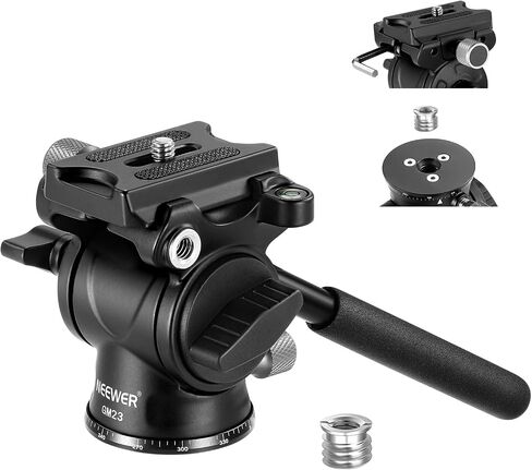 NEEWER Fluid Tripod Head with Handle & Arca Type Quick Release, Aluminum Alloy Panorama Drag Pan Tilt Head with ø43mm Scaled Base for Compact Camcorder DSLR Camera, Max Load: 3kg/6.6lb, GM23 in Saudi Arabia