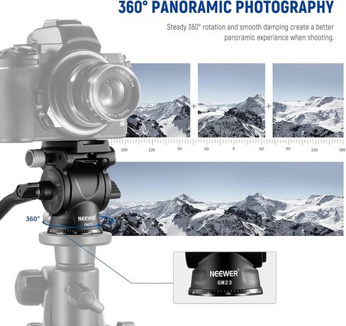 NEEWER Fluid Tripod Head with Handle & Arca Type Quick Release, Aluminum Alloy Panorama Drag Pan Tilt Head with ø43mm Scaled Base for Compact Camcorder DSLR Camera, Max Load: 3kg/6.6lb, GM23 in Saudi Arabia