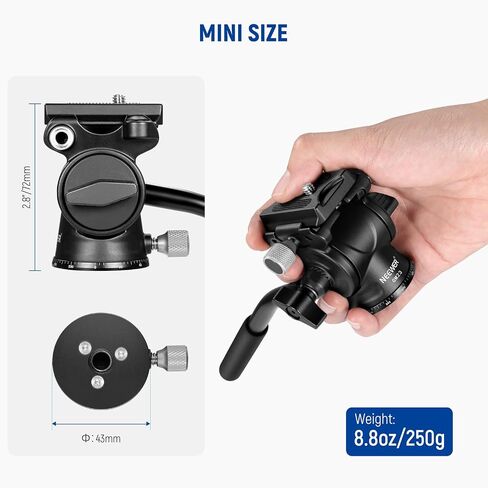 NEEWER Fluid Tripod Head with Handle & Arca Type Quick Release, Aluminum Alloy Panorama Drag Pan Tilt Head with ø43mm Scaled Base for Compact Camcorder DSLR Camera, Max Load: 3kg/6.6lb, GM23 in Saudi Arabia