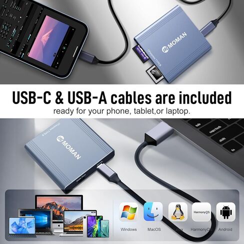 قارئ بطاقات CFexpress، قارئ بطاقات Moman C1B من النوع B USB C 3.1 Gen 2 سرعة نقل 10 جيجابت في الثانية، محول بطاقة ذاكرة محمول من الألومنيوم لنظام التشغيل Windows/Mac OS/Android، CFexpress-Memory-Card-Reader-TypeB in Kuwait