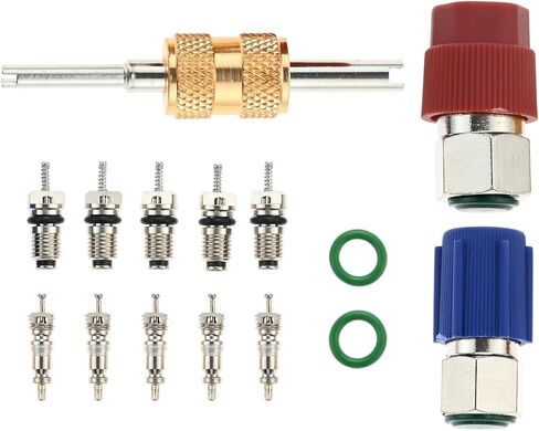 R12 to R134a Conversion Kit, Include R12 R22 to R134A High/Low Fitting Port Retrofit 1/4 SAE to 7/16"-20 UNF Conversion Adapter, R22 R134a Valve Cores, A/C Rubber seals and Valve Core Removal Tool in Kuwait