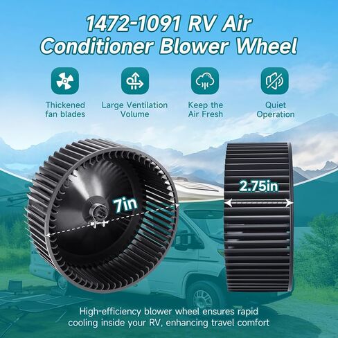 ترقية 1472-1091 RV استبدال عجلة منفاخ مكيف الهواء 14721091 RV عجلة منفاخ متوافقة مع Coleman Mach RV AC 4800، 4801، 4805، 4806، 4820، 4821، 4825، 4826، 6701-6703 إلخ. قطر 7 بوصات in Kuwait