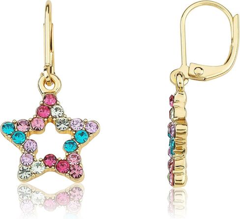 Little Miss Twin Stars Kids Earring - 14k Gold-Plated Multi Color Rainbow Dangle Leverback Earring - Hypoallergenic and Nickel Free For Sensitive Ears in Kuwait