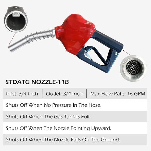 11B 3/4" NPT Automatic Fuel Nozzle | Max Flow Rate 16 GPM | Auto Shut Off Aluminum Alloy Diesel Petrol Transfer Nozzle – Red | For Gasoline, Diesel, Biodiesel, Kerosene in Saudi Arabia