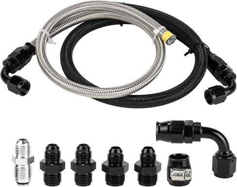 طقم خرطوم توجيه كهربائي 3 مرايا متوافق مع CHEVY C10، خراطيم مضخة مضفرة من الفولاذ المقاوم للصدأ من النايلون، مجموعة خط وقود مبادلة 6AN 3/8 بوصة LS in Kuwait