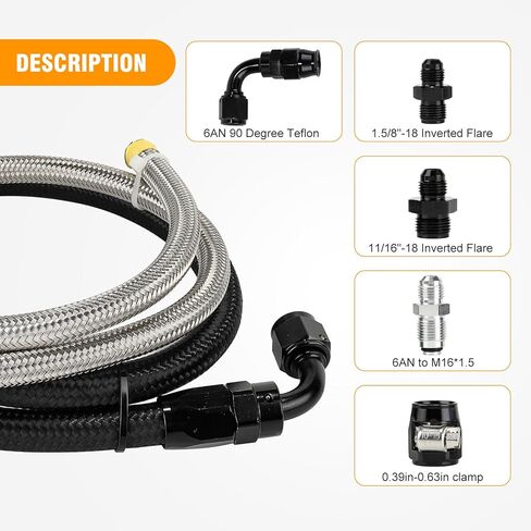 طقم خرطوم توجيه كهربائي 3 مرايا متوافق مع CHEVY C10، خراطيم مضخة مضفرة من الفولاذ المقاوم للصدأ من النايلون، مجموعة خط وقود مبادلة 6AN 3/8 بوصة LS in Kuwait