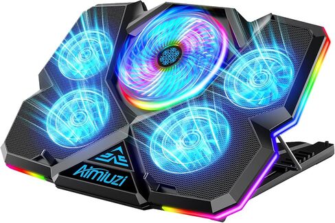 وسادة تبريد للكمبيوتر المحمول، مبرد كمبيوتر محمول للألعاب مع 5 مراوح هادئة وإضاءة RGB ملونة (نقرة واحدة)، وسادة تبريد لمروحة الكمبيوتر المحمول تناسب كمبيوتر محمول مقاس 12-17 بوصة، مزود بمنفذ USB، 7 ارتفاعات قابلة للتعديل in Kuwait