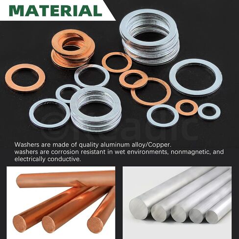 Keadic 150Pcs 15 Sizes Metric Oil Drain Plug Crush Washer Assortment Set, Copper & Rubber & Aluminum Flat Gasket Seal for Cars Track and Motorcycle, M10 M12 M14 M16 M18 in Saudi Arabia