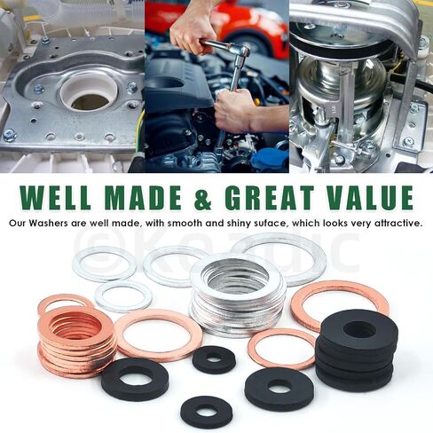 Keadic 150Pcs 15 Sizes Metric Oil Drain Plug Crush Washer Assortment Set, Copper & Rubber & Aluminum Flat Gasket Seal for Cars Track and Motorcycle, M10 M12 M14 M16 M18 in Saudi Arabia