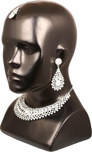 Touchstone NEW Indian Bollywood Charming Workmanship Handcrafted Scintillating Faux Emerald Rivoli Shape Designer Jewelry Grand Bridal Hasli Necklace Set In Gold Tone For women. in Kuwait