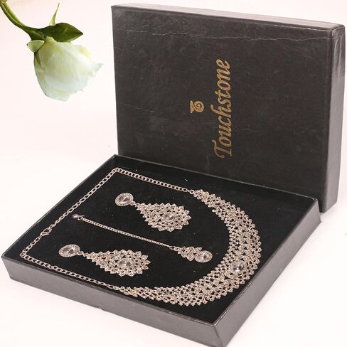 Touchstone NEW Indian Bollywood Charming Workmanship Handcrafted Scintillating Faux Emerald Rivoli Shape Designer Jewelry Grand Bridal Hasli Necklace Set In Gold Tone For women. in Kuwait