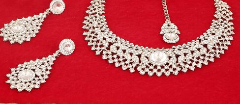Touchstone NEW Indian Bollywood Charming Workmanship Handcrafted Scintillating Faux Emerald Rivoli Shape Designer Jewelry Grand Bridal Hasli Necklace Set In Gold Tone For women. in Kuwait