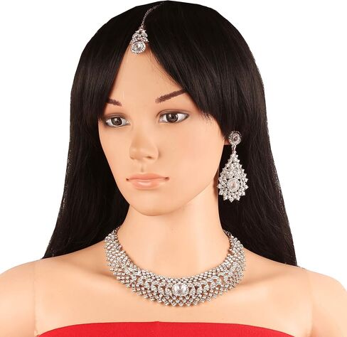 Touchstone NEW Indian Bollywood Charming Workmanship Handcrafted Scintillating Faux Emerald Rivoli Shape Designer Jewelry Grand Bridal Hasli Necklace Set In Gold Tone For women. in Kuwait