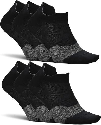 Feetures Elite Ultra Light No Show Tab Solid - جوارب الجري للرجال والنساء، جوارب ضغط رياضية، ماصة للرطوبة - متوسط، أسود - 6 عبوات in Kuwait