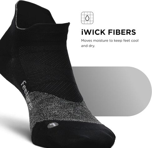 Feetures Elite Ultra Light No Show Tab Solid - جوارب الجري للرجال والنساء، جوارب ضغط رياضية، ماصة للرطوبة - متوسط، أسود - 6 عبوات in Kuwait