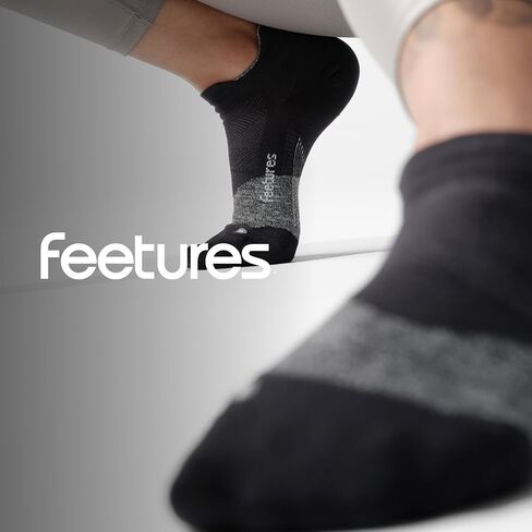 Feetures Elite Ultra Light No Show Tab Solid - جوارب الجري للرجال والنساء، جوارب ضغط رياضية، ماصة للرطوبة - متوسط، أسود - 6 عبوات in Kuwait