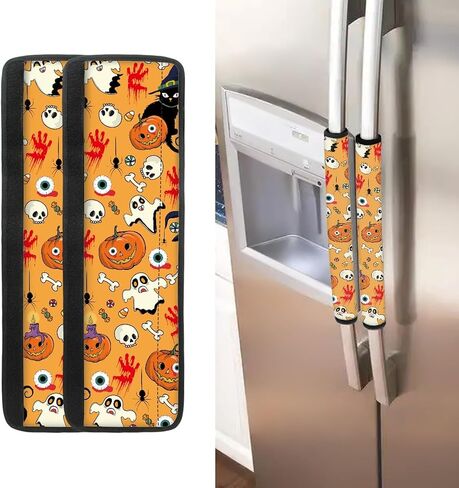 Halloween Moon Bats Refrigerator Door Handle Covers 2Pcs, Fridge Microwave Dishwasher Oven Handle Covers Cloth Protector Home Kitchen Decor in Saudi Arabia