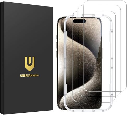 UNBREAKcable Shatterproof Tempered Glass Screen Protector for iPhone 15 Pro Max [3-Pack] [99.99% HD Clear] [Easy Installation Frame] [9H Hardness] [Bubble Free] for Apple 6.7" in Saudi Arabia