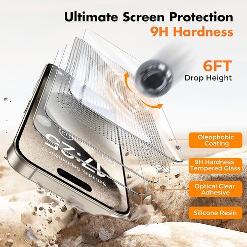 UNBREAKcable Shatterproof Tempered Glass Screen Protector for iPhone 15 Pro Max [3-Pack] [99.99% HD Clear] [Easy Installation Frame] [9H Hardness] [Bubble Free] for Apple 6.7" in Saudi Arabia