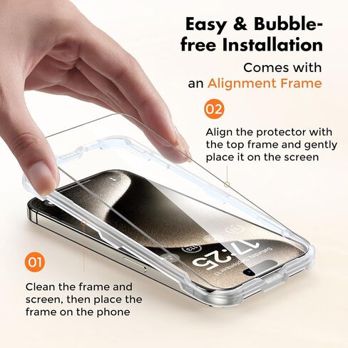 UNBREAKcable Shatterproof Tempered Glass Screen Protector for iPhone 15 Pro Max [3-Pack] [99.99% HD Clear] [Easy Installation Frame] [9H Hardness] [Bubble Free] for Apple 6.7" in Saudi Arabia