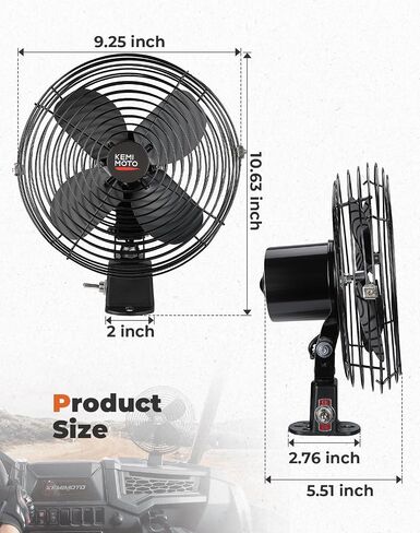 KEMIMOTO 12v Fan Cooling Fan Compatible with UTV, Car, Truck, RV, Bus, Van, 8inch Fan Blade and 2 Speed Switch Compatible with Polaris RZR Can-Am X3 Maverick Kawasaki in Saudi Arabia