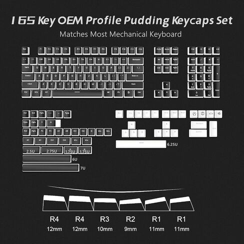 XVX Pudding Keycaps, PBT Keycaps 165 Keys Set Custom Keycap Set, Shine Through Keycaps OEM Profile, Universal Compatiability for 100%, 75%, 65%, 60% Keyboard - White in Saudi Arabia