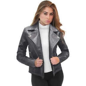 Olivia Miller Womens Faux Leather Motor Zip Biker Jacket JK5208FX BLACK 3X