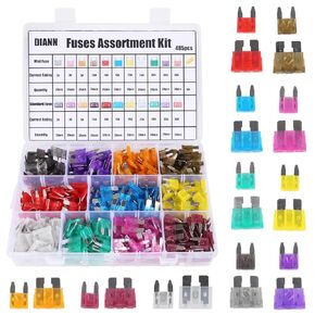 DIANN 485pcs Car Fuses Assortment Kit Mini & Standard Auto Car Truck Blade 2A 3A 5A 7.5A 10A 15A 20A 25A 30A 35A 40A Fuses Kit for Boat Automotive Replacement
