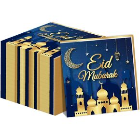 50 Pack Ramadan Eid Mubarak Party Supplies Disposable Napkins Navy Blue and Gold Eid Mubarak Letter Design Ramadan Mubarak Themed Paper Napkins for Eid Mubarak Party Table Supplies Decorations