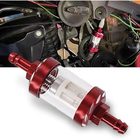 1 PC Motorcycle Fuel Filter Cup, Alloy + Tempered Transparent Glass Visible Oil Level Filter, Detachable and Washable Inline Fuel Filter for 0.31" Interface, Universal for Motorcycles (Red)