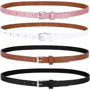 JASGOOD 4 Pack Girls Belt Kids PU Leather Waist Belt for Jeans Dress with Metal Buckle