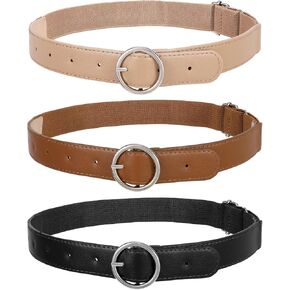 LEACOOLKEY 3 Pack Kids Toddler Stretch Belts Adjustable Elastic Belt for Boys Girls with Heart Buckle