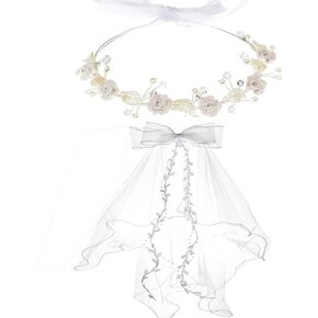 Girls First Holy Communion Veil White Flower Crystal Headband Wedding Floral Headpiece