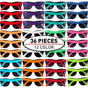 36 Pack 12 Colors Neon Party Sunglasses With Dark Lens,80's Style Perfect Colorful Novelty Sunglasses For Party Favors,Bulk Pool Party,Beach Party,Summer Party,Birthday Party,Goody Bag Fillers,for Boy