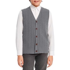 Haloumoning Boys Sweater Vest Cable Knit Button Down V Neck Sleeveless Cardigan Kids School Uniform Winter Tops