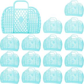 Hsei 16 Pcs Girls Jelly Purse Jelly Bags Basket Reusable Jelly Beach Bag Plastic Beach Tote Gift Basket for Kid Girl (Pink)
