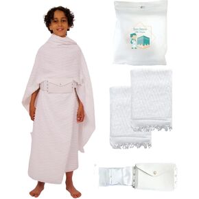 IHRAM TOWELS FOR KIDS,COMPLETE KIT UMRAH FOR KIDS,INCLUDES SOFT TOWELS,ADUSTABLE BELT,TUTORIAL VIDEO,UMRAH FOR KIDS,IHRAM FOR UMRAH,BELT FOR KIDS UMRAH,EHRAM AHRAM FOR HAJJ AND UMRAH,TRAVEL KIT