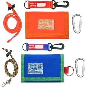 Rough Enough Trifold Wallet for Boys and Girls with Neck Lanyard Keychain Clip Hook