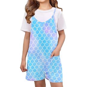 Girls Romper Sleeveless Spaghetti Strap V-Neck Shorts Jumpsuit with Pockets Summer Casual Outfits