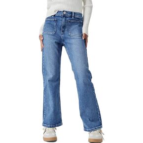 Haloumoning Girls High Waisted Jeans Straight Leg Stretch Demin Pants Cute Casual Trousers with Pockets