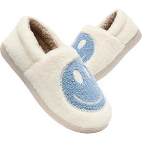 Kids Smile Face Slippers for Boys Girls, Cute Plush Fuzzy Toddler Infant Happy Face Slippers, Indoor Outdoor Non-slip Robber Sole with Memory Foam Warm Pillow House Shoes